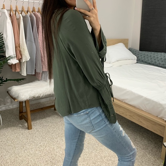 SOLD OUT Olive Green Peasant Blouse - Picture 6 of 7